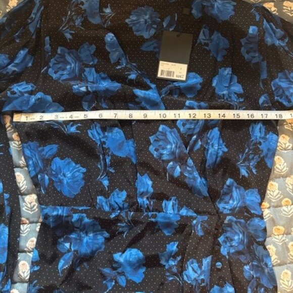 NWT Designer The Kooples Silk Dress // Blue and Black Floral // Size 3, Large - Picture 9 of 10